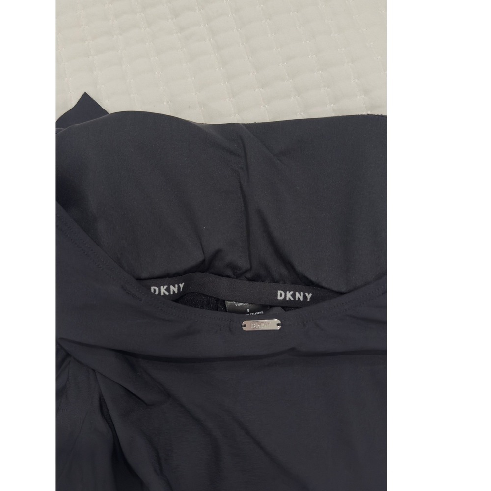 DKNY Swimsuit Women Black 8 Nylon Spandex Bandeau Ruffle One Piece Excellent - Picture 4 of 6